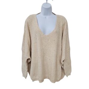ANDREE BY UNIT Womens Cream V-Neck Sweater Size M Ribbed